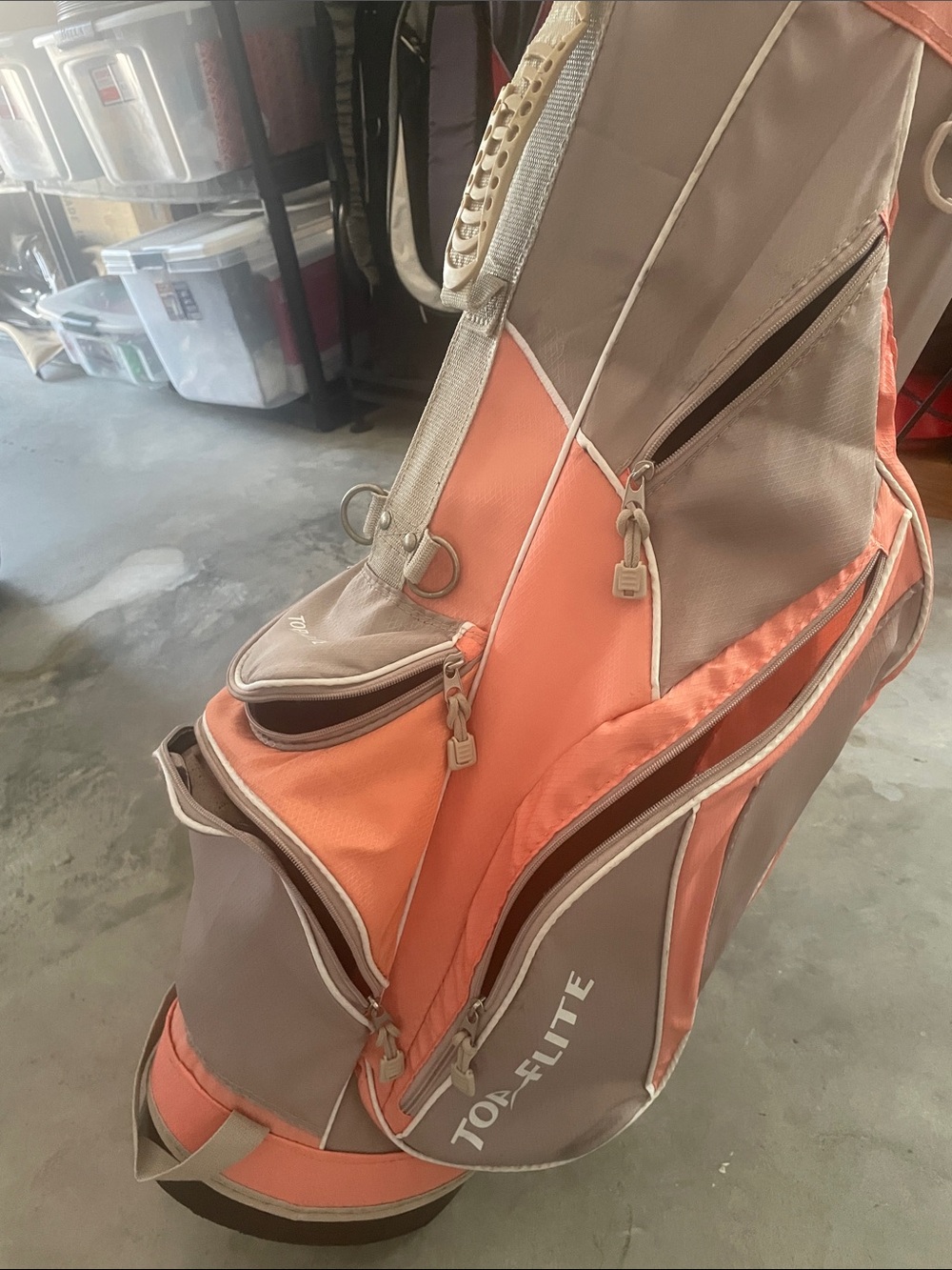 Top-Flite Coral and Taupe Golf Bag - Lightweight Travel Carry